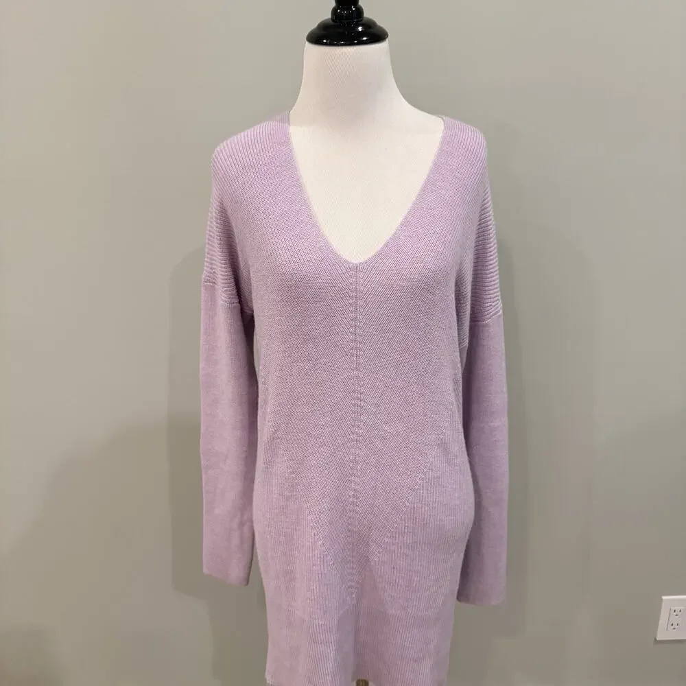 White House Black Market Sweater Women’s Size Medium Purple Ribbed Tunic NEW NWT